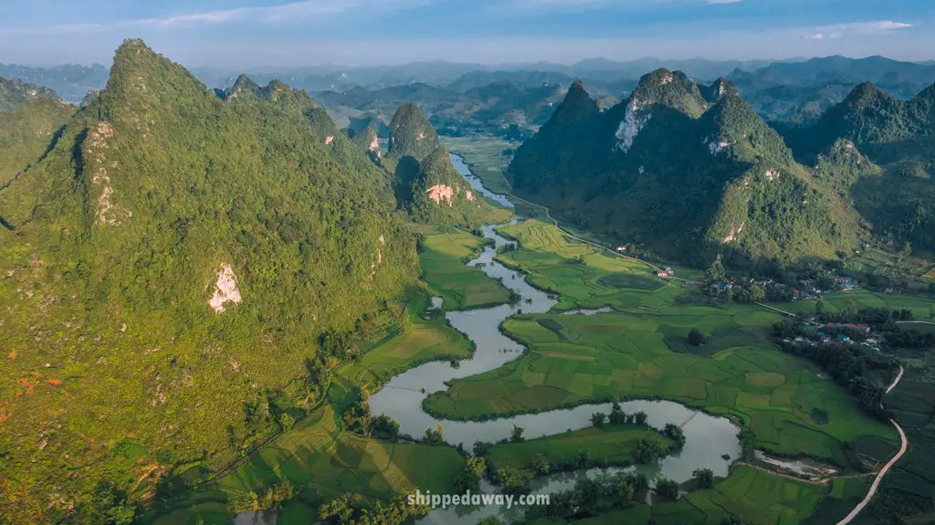 Aerial view of Phong Nam valley in Cao Bang