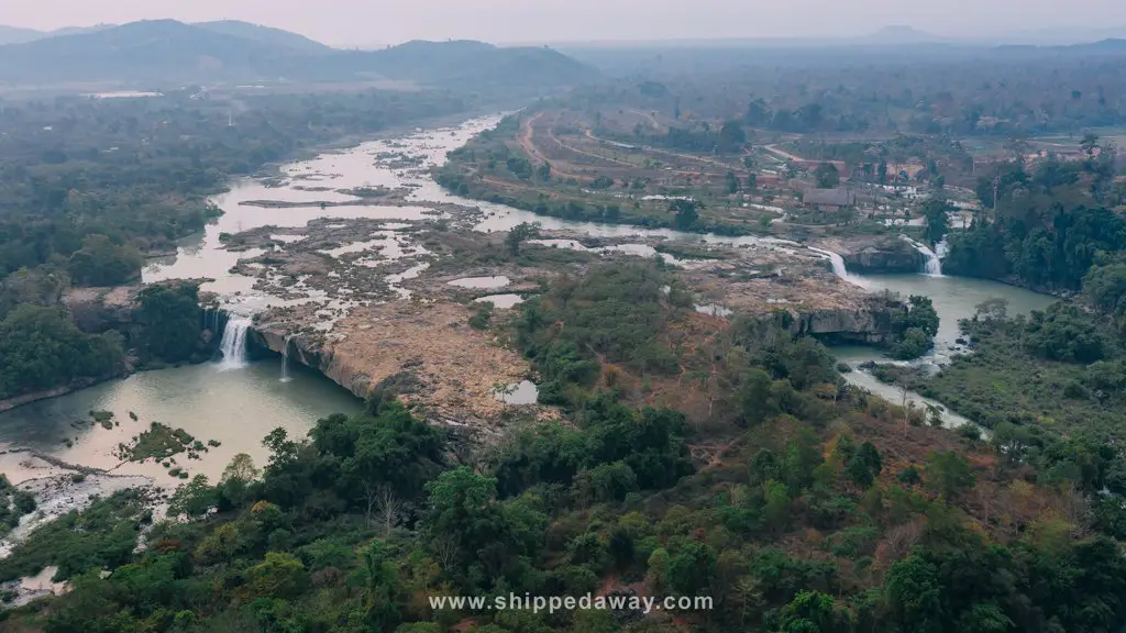 Aerial view of Dray Nur and Dray Sap waterfall in Dak Lak