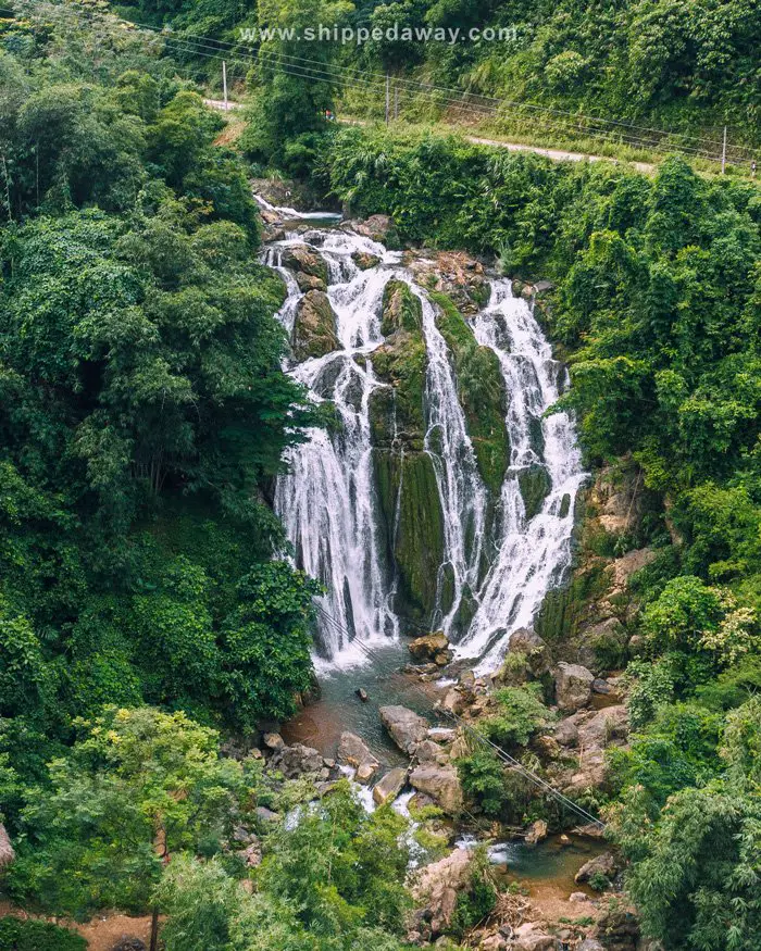 Aerial view of Go Lao waterfall in Mai Chau