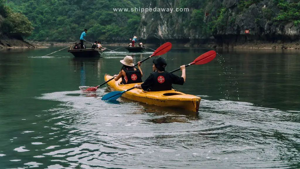 Kayaking at Bright Cave in Ha Long Bay