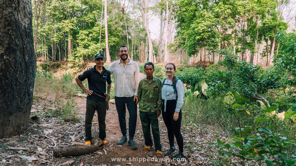 Arijana Tkalčec and Matej Špan with mahouts on ethical elephant experience in Yok Don National Park