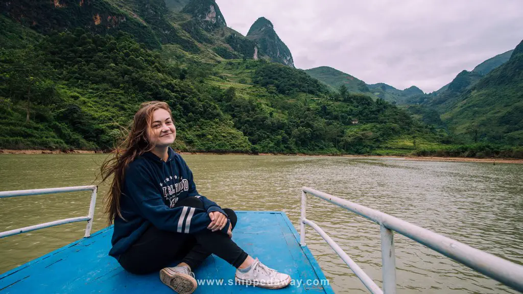 Arijana Tkalčec on a Tu San canyon boat ride in Ha Giang