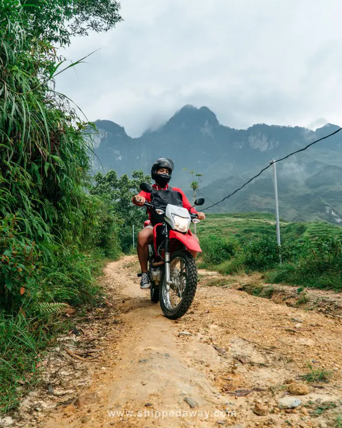 Matej Špan riding a Honda XR150 from QT Motorbikes in Du Gia, Ha Giang