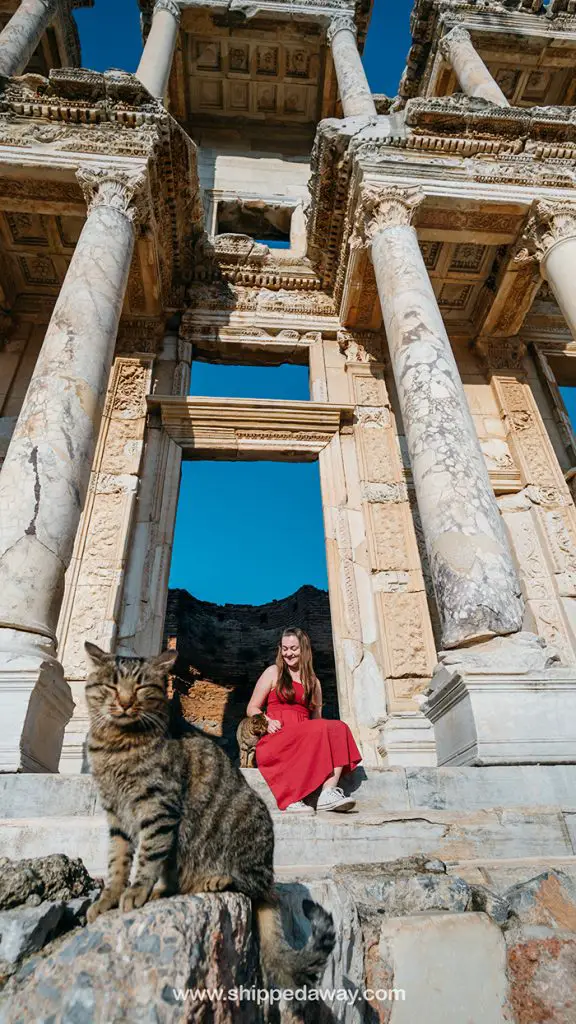 Arijana Tkalčec posing with cats in Ephesus, Turkey