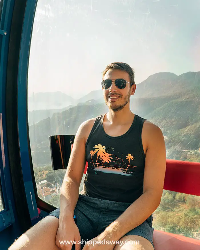 Matej Špan riding the cable car in Oludeniz