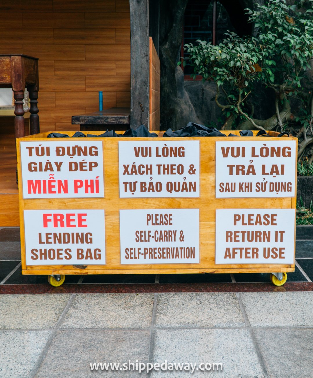Free shoes bag at Buu Long Pagoda in Ho Chi Minh City in Vietnam