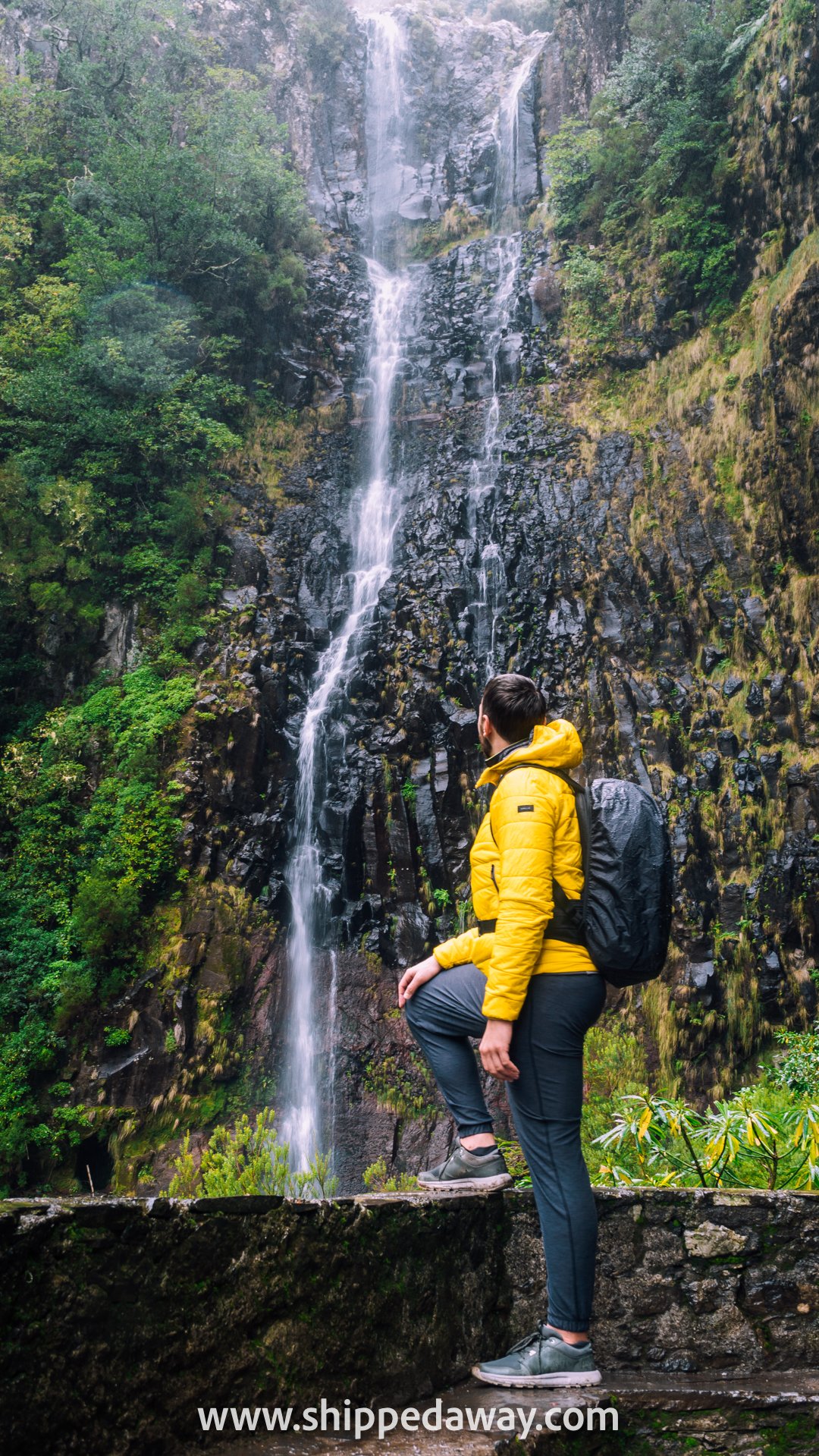 Rain at Risco Waterfall, 25 Fontes, Madeira