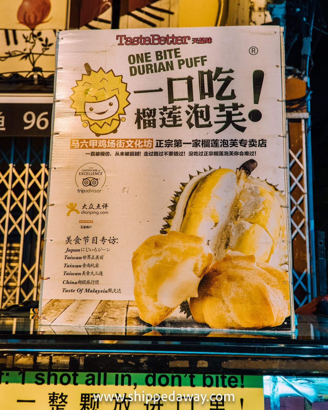 TasteBetter one bite durian puff at Jonker Street Night Market, Melaka (Malacca), Malaysia
