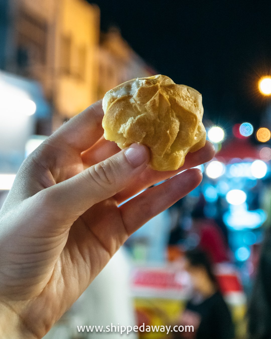 Durian puff at Jonker Street Night Market, Melaka (Malacca), Malaysia