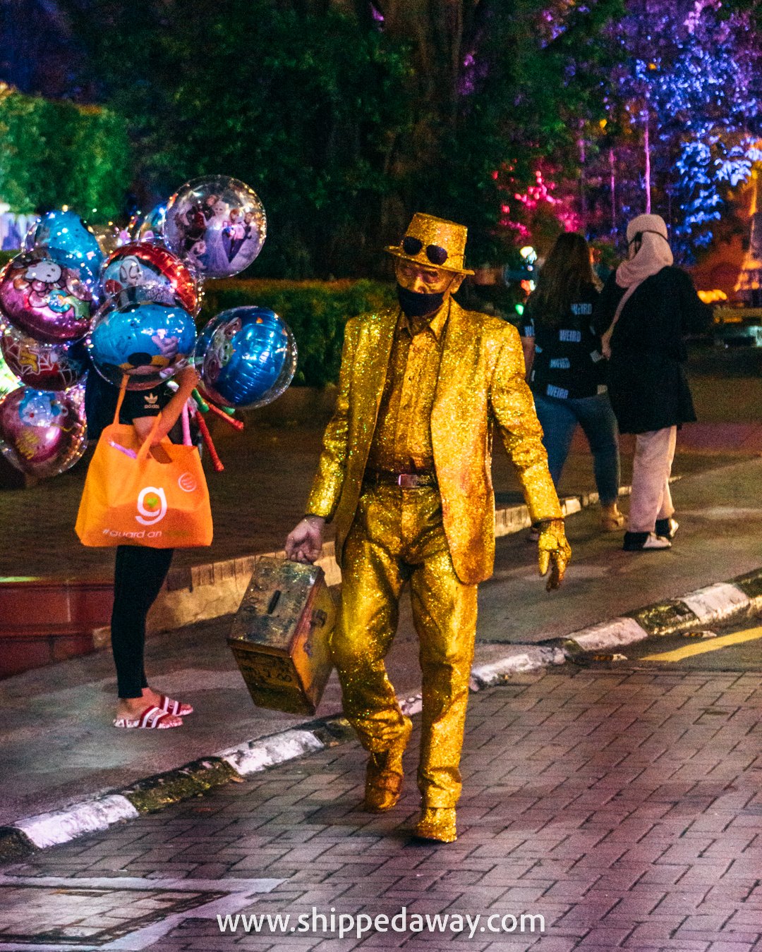 The gold man at Jonker Street Night Market, Melaka (Malacca), Malaysia
