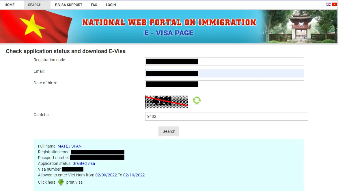 Check application and download Vietnam e-Visa document