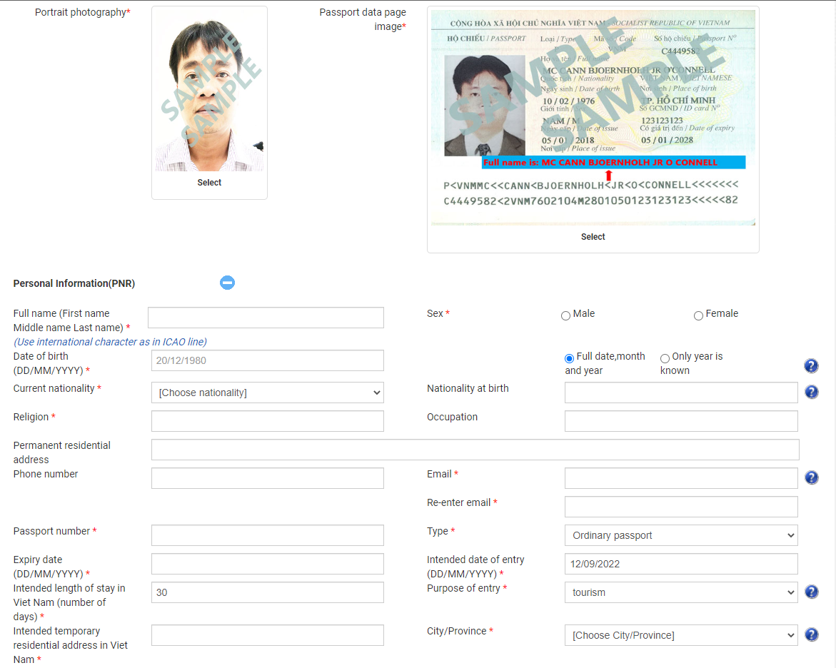 Vietnam e-Visa Application Form