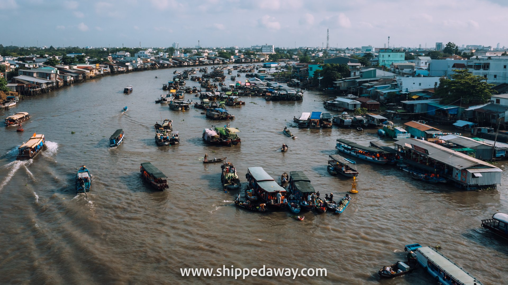 Cai Rang Mekong Delta Floating Market Aerial View, Can Tho, Vietnam