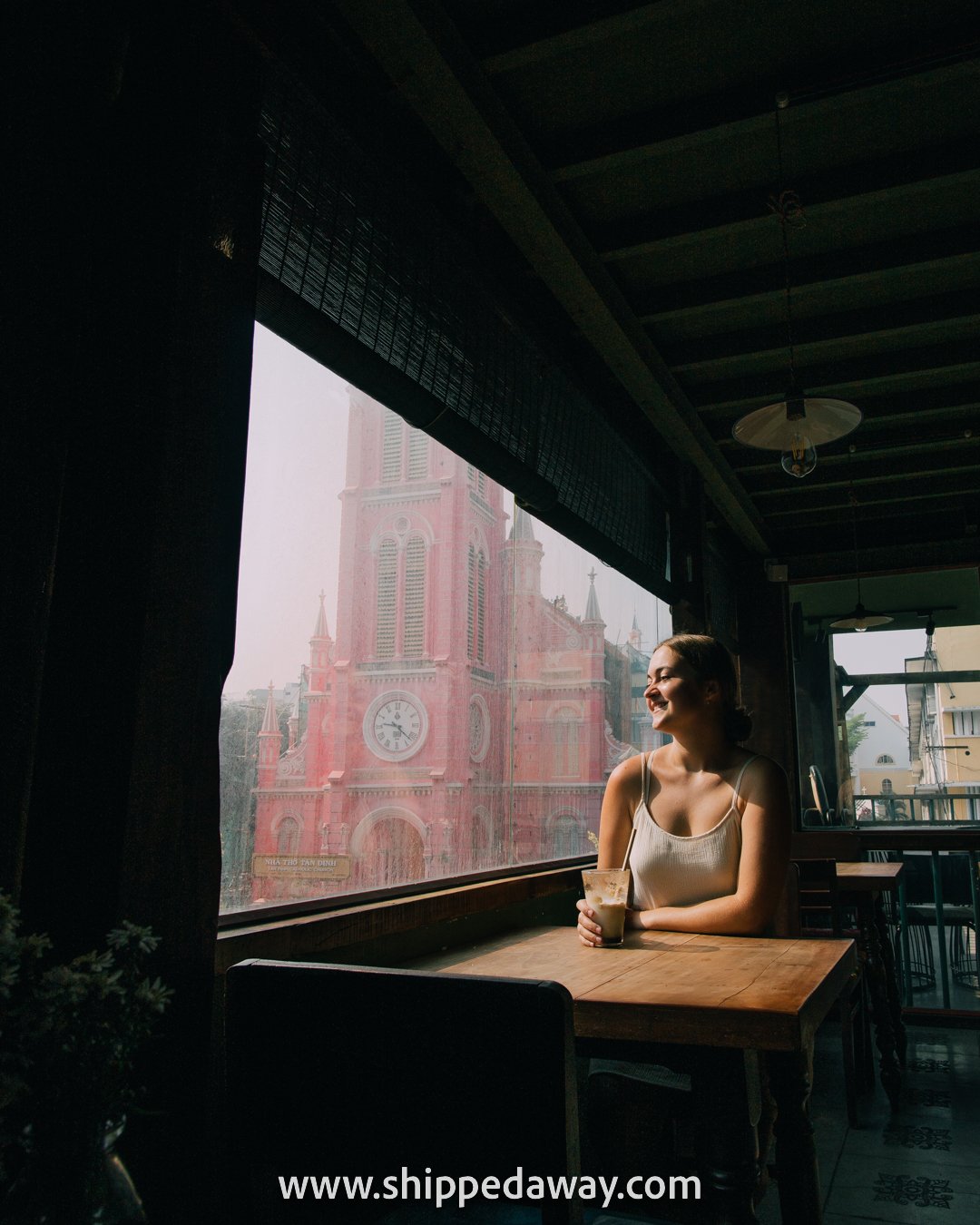 Arijana Tkalcec in Cong Caphe next to the Pink Church, Ho Chi Minh City, Vietnam