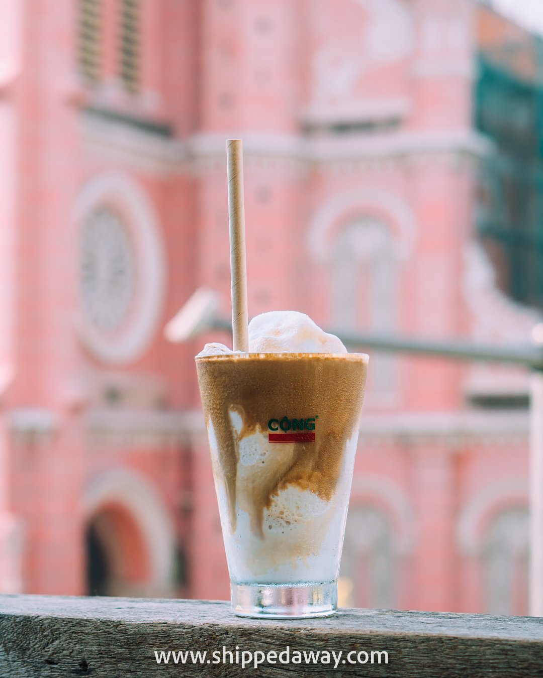 Coconut coffee at Cong Caphe next to the Pink Church, Ho Chi Minh City, Vietnam