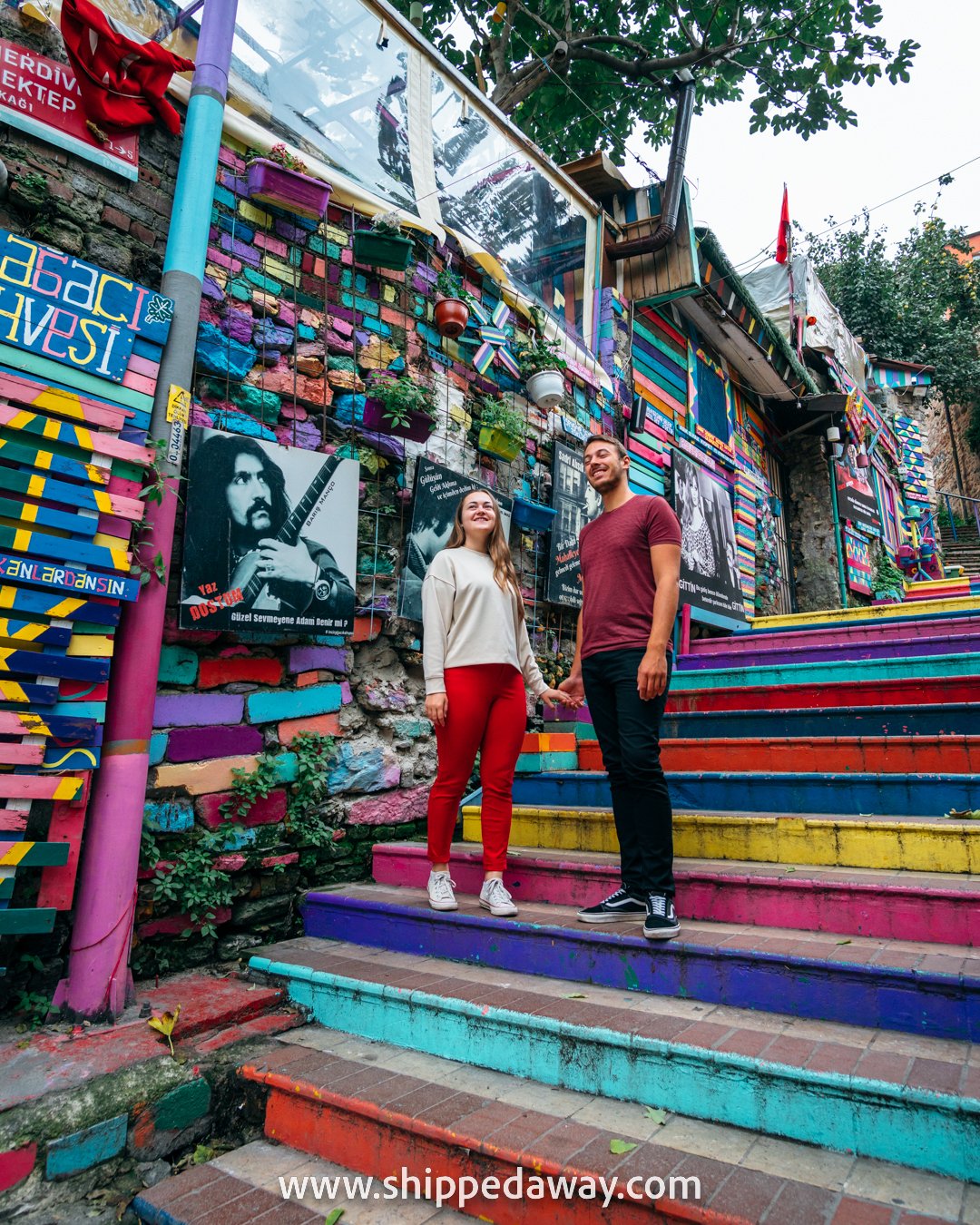 Arijana Tkalcec and Matej Span on colorful stairs in Balat, Istanbul