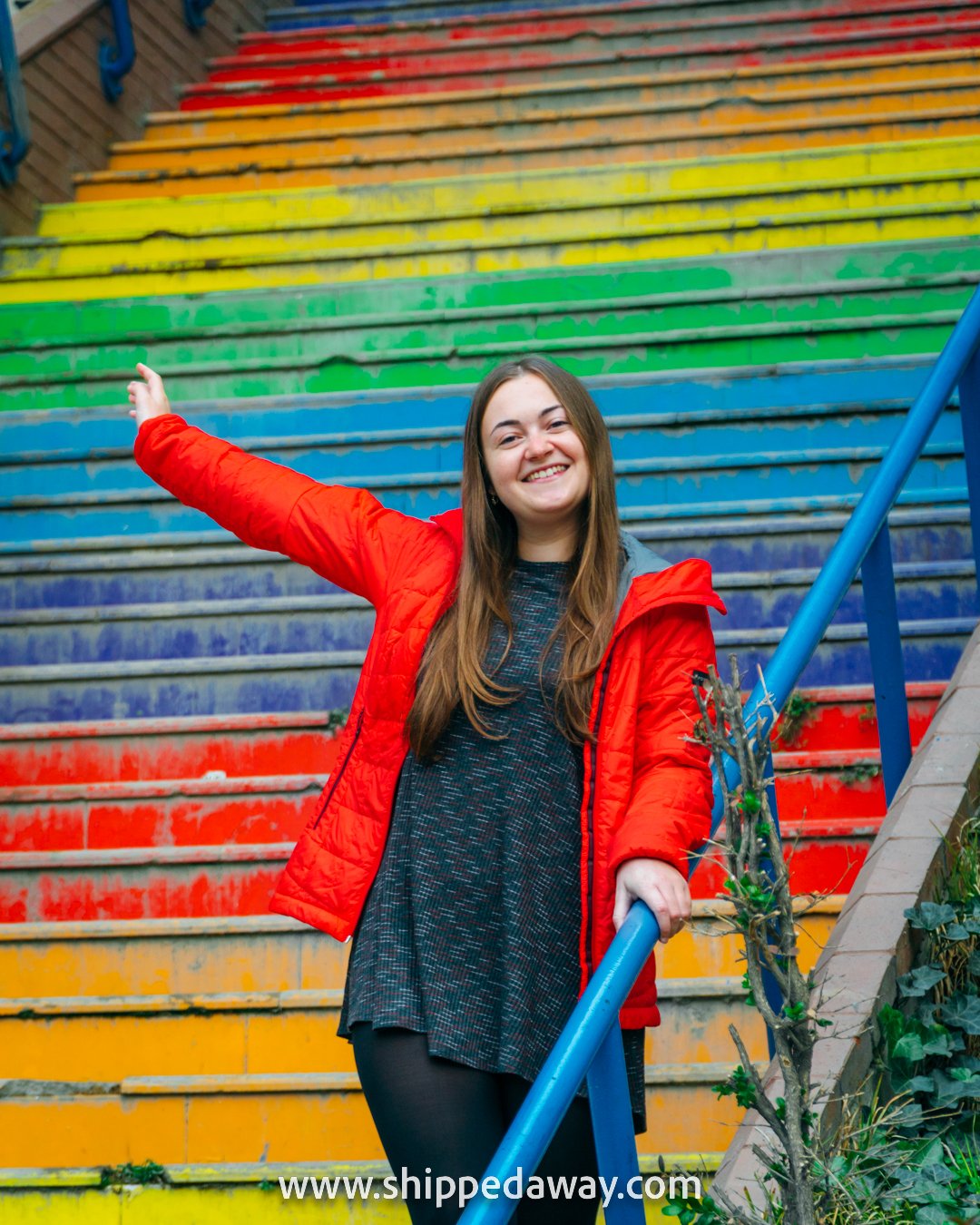 Arijana Tkalcec on colorful stairs of Istanbul, Turkey