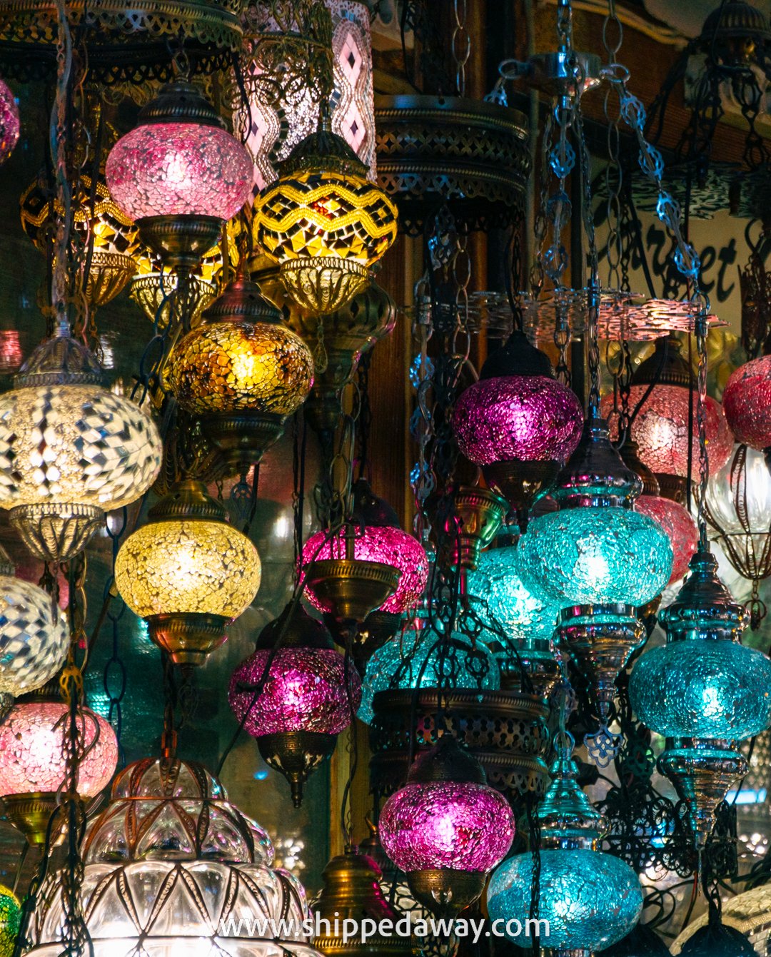 Colorful glass lanterns in Grand Bazaar, Istanbul, Turkey