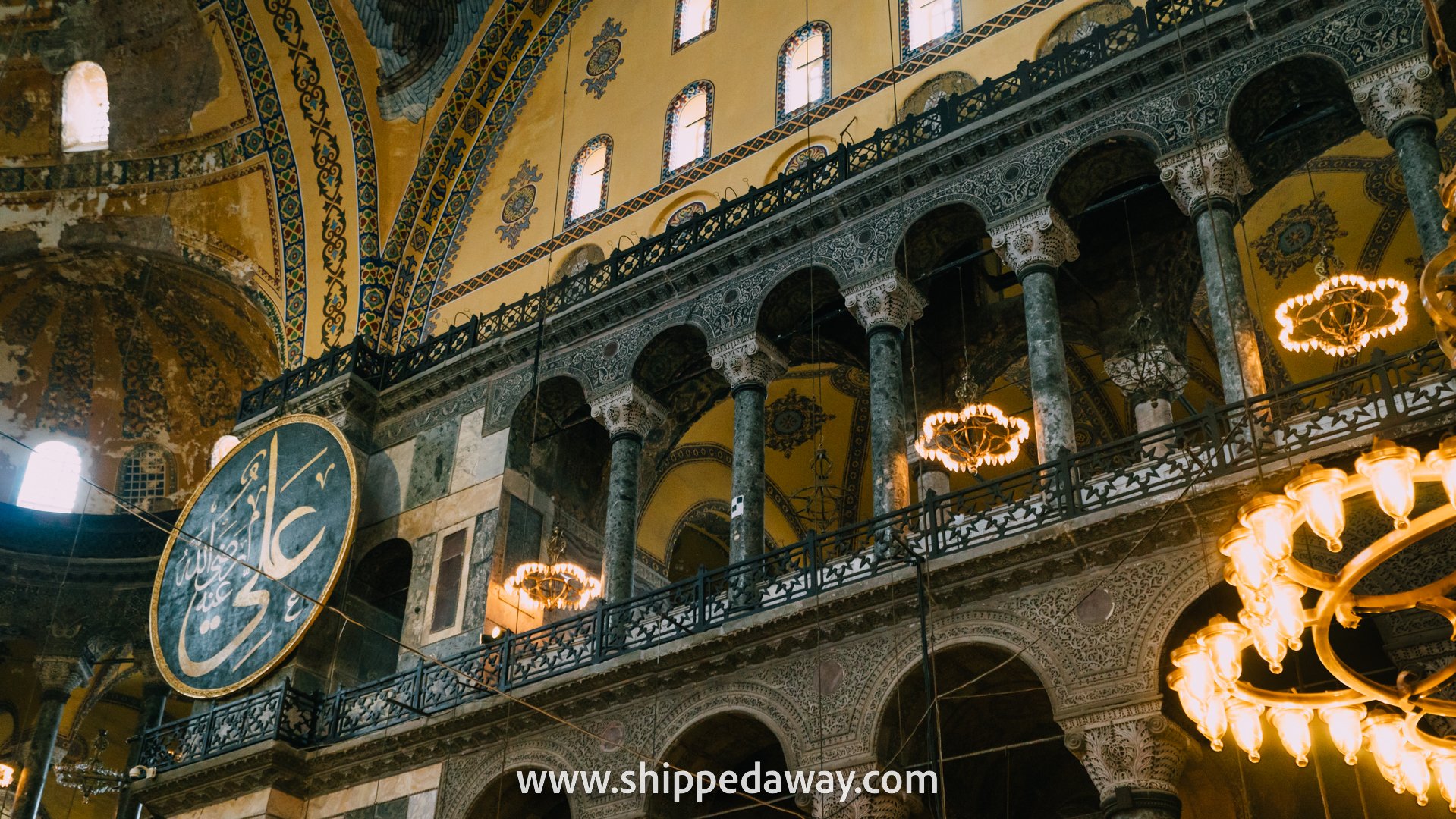 Intricate design and details on walls and columns in Hagia Sophia, Istanbul, Turkey