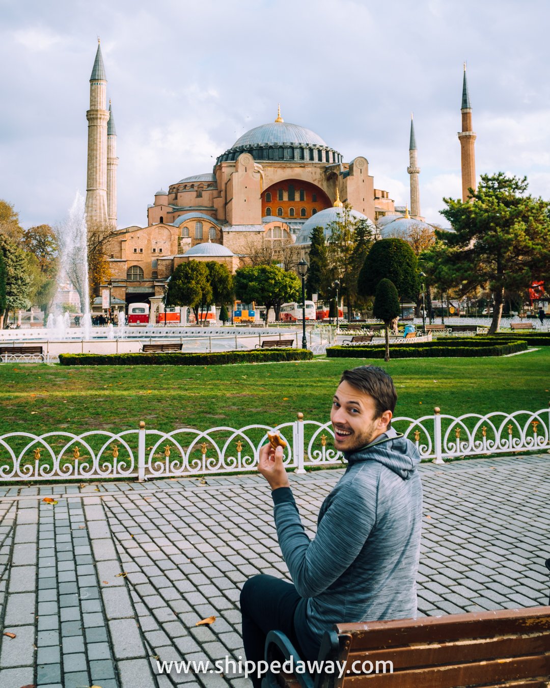 Matej Span eating Simit at Sultanahmet Park near Hagia Sophia, Istanbul
