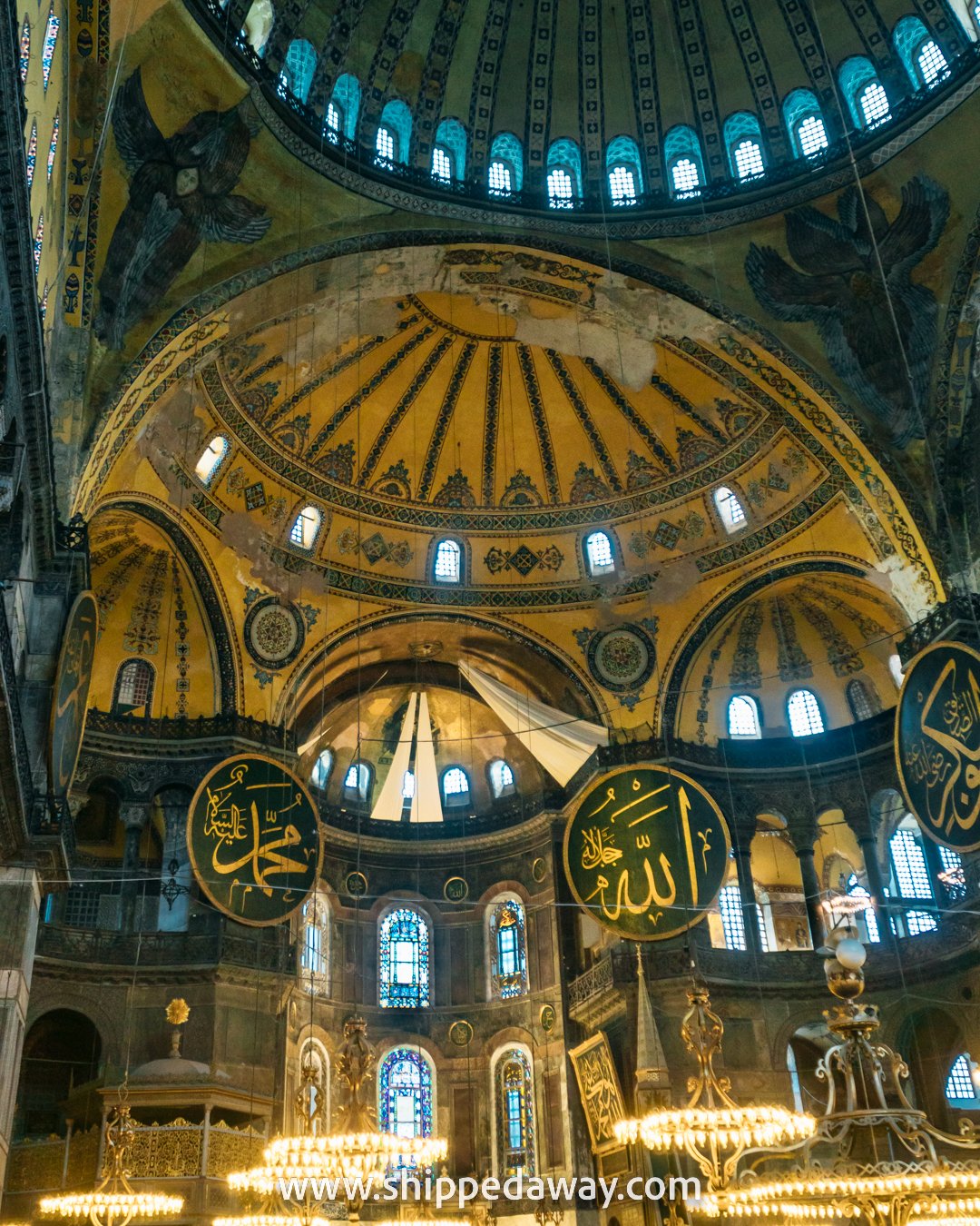 Hagia Sophia as a mosque with arabic inscriptions and some Christian icons seen, Istanbul