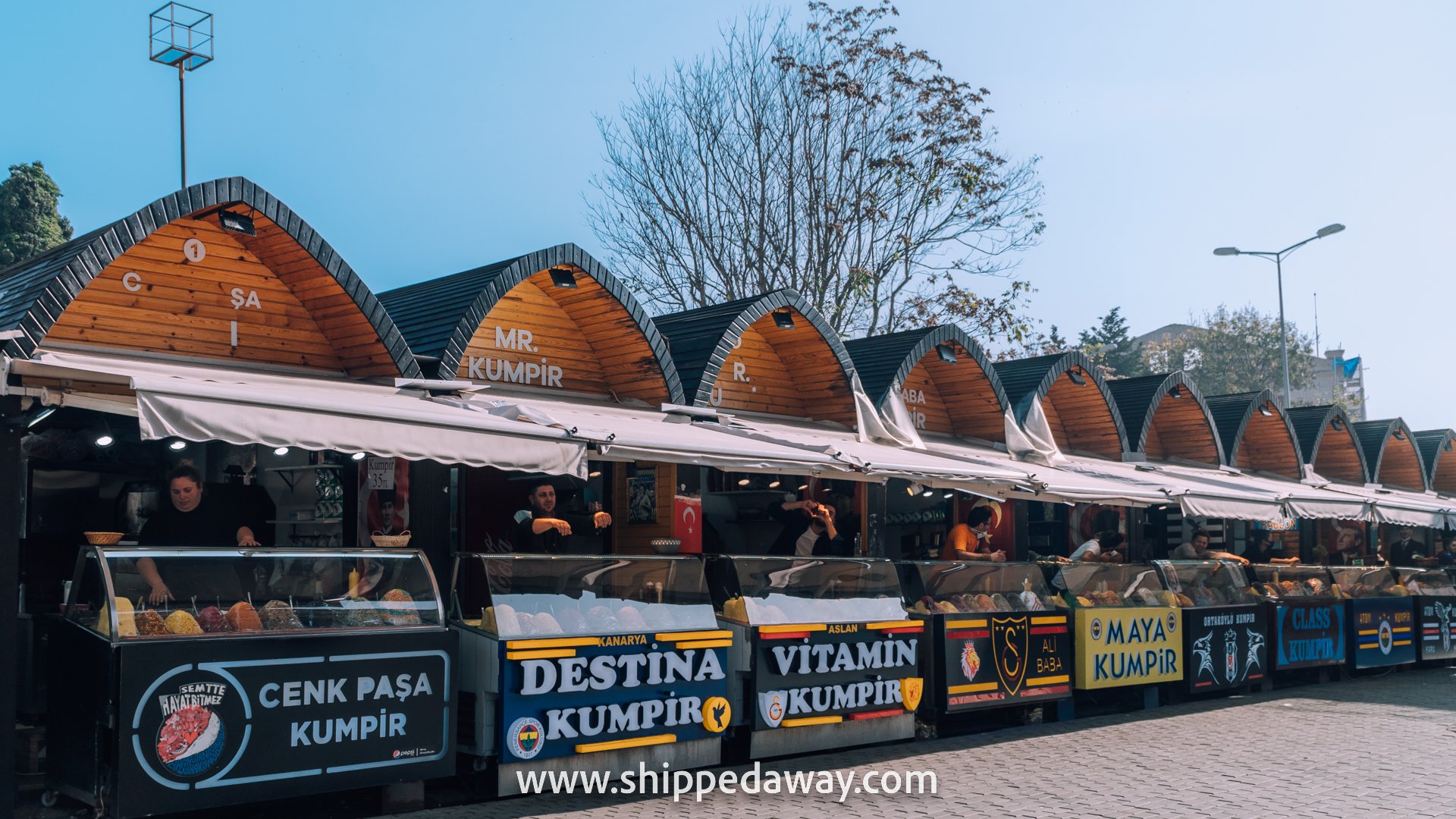 Kumpir stalls near Ortakoy Mosque, Istanbul, Turkey