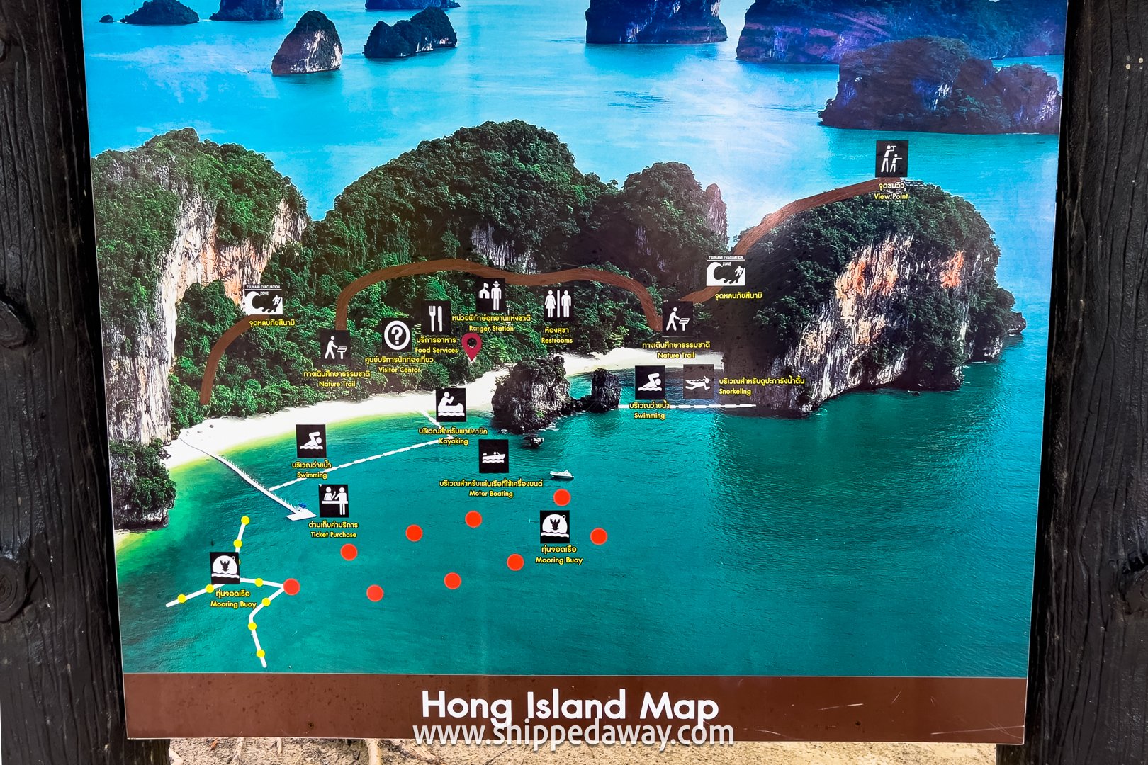 Hong Island Map with attractions and information, Krabi