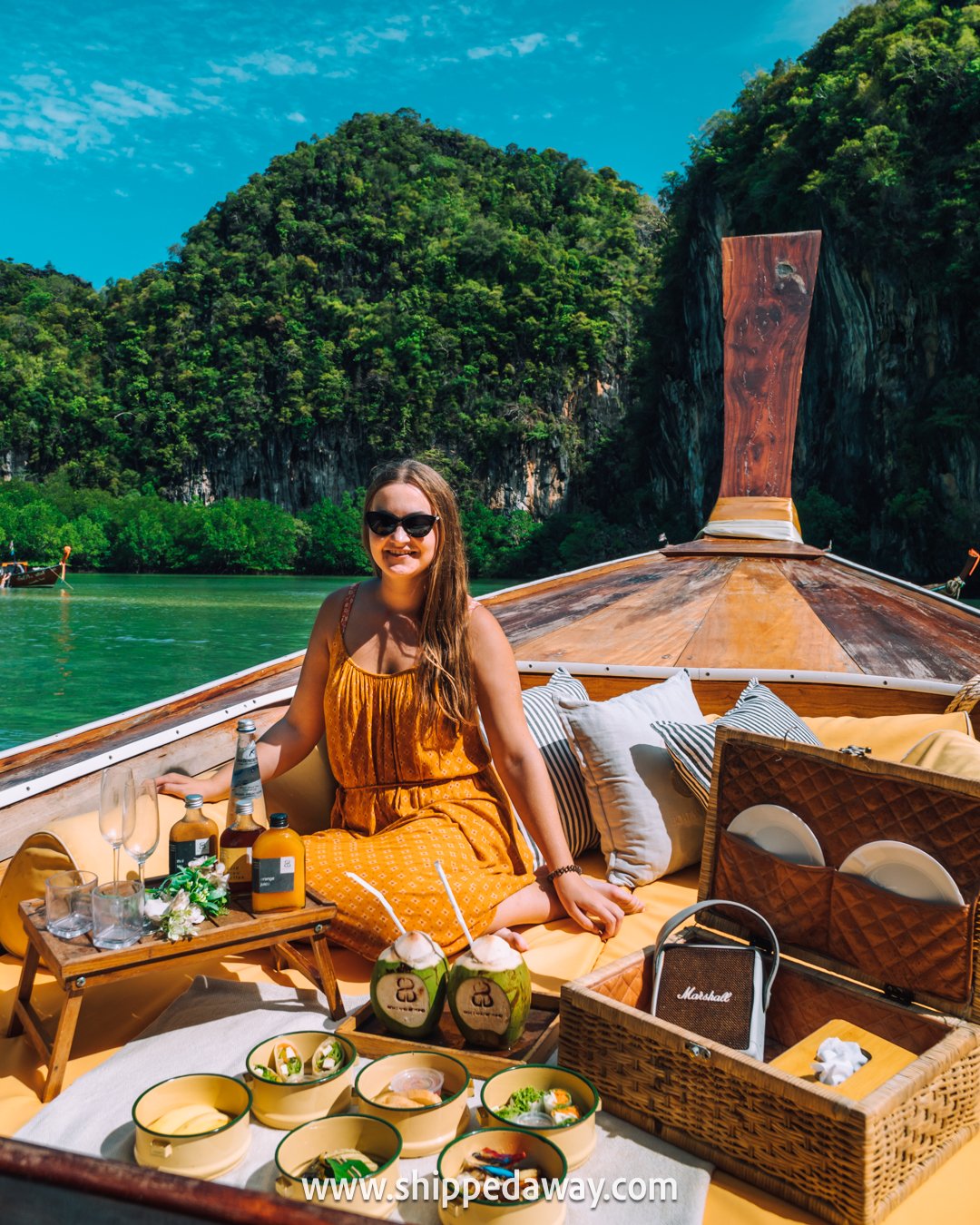 Food and drinks aboard luxury longtail boat to Hong Island Krabi, private boat tour krabi, must do things in krabi, krabi travel guide