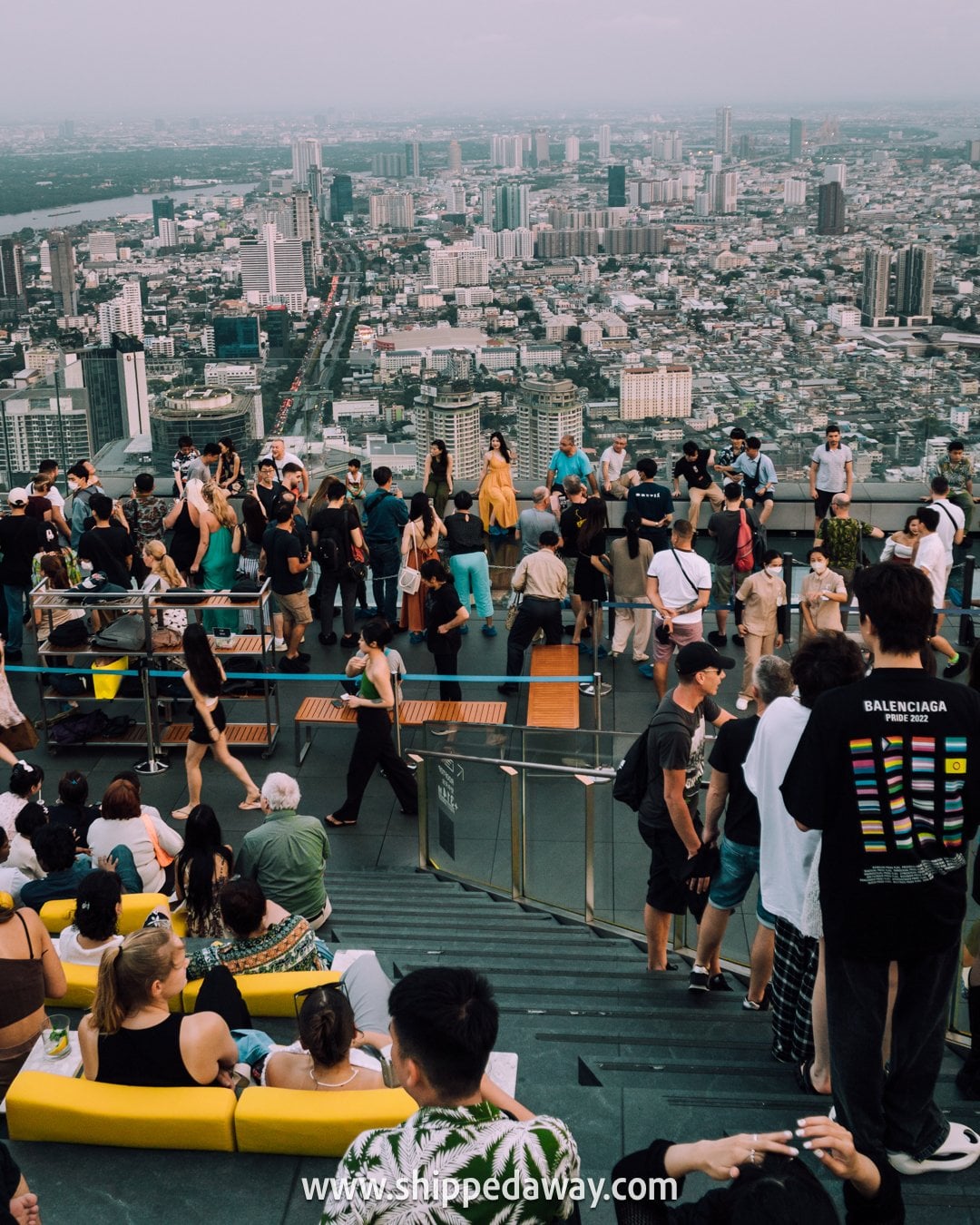 Busy time for sunset at Mahanakhon Skywalk Bangkok - The Peak rooftop viewing platform at Mahanakhon SkyWalk