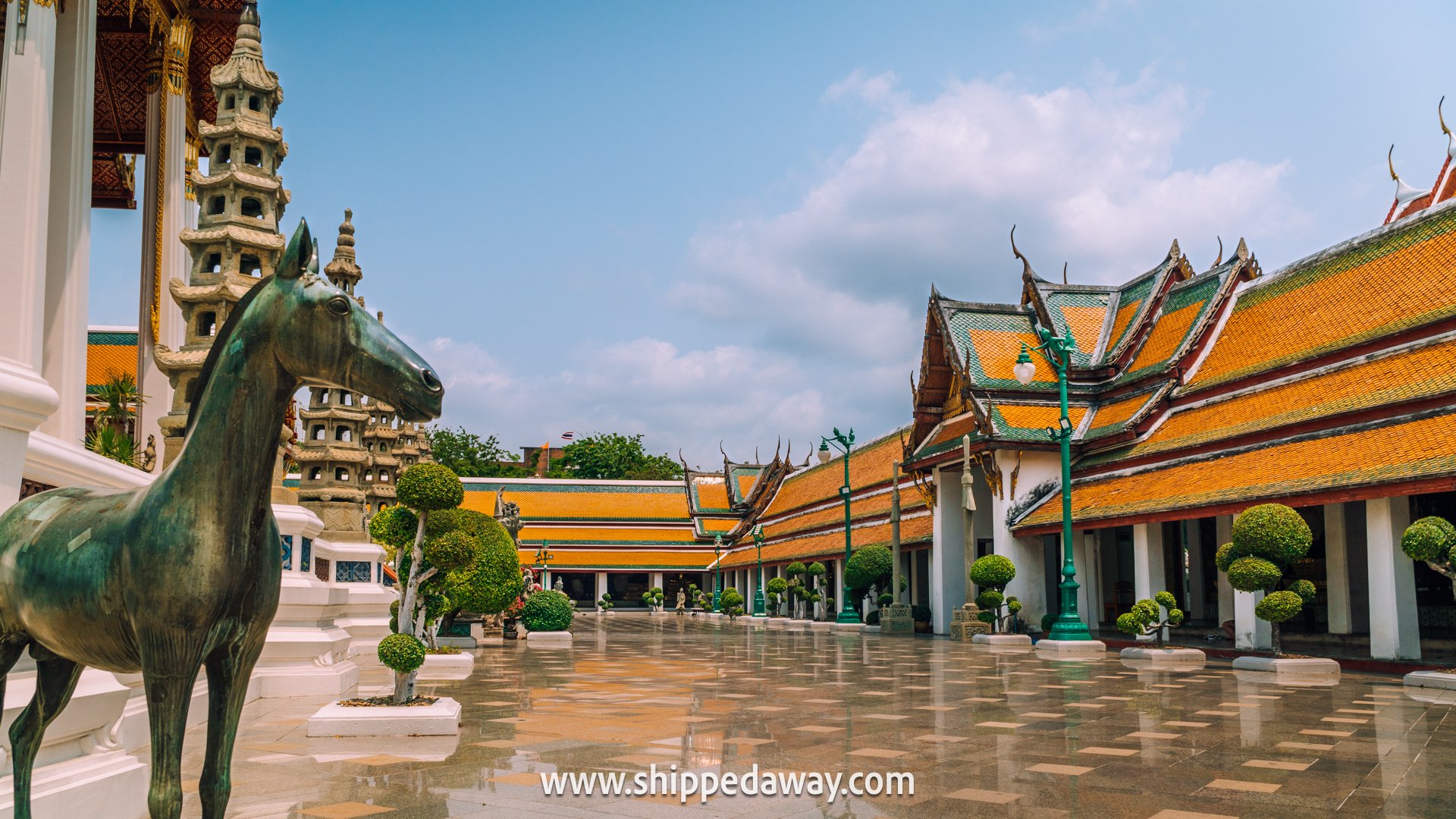 Grounds of Wat Suthat temple in Bangkok Thailand, best temples to visit in bangkok
