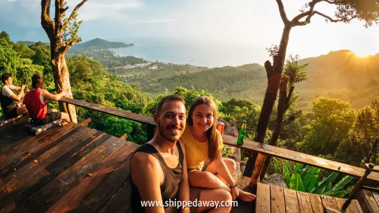 Couple chilling with drinks at Sunset Viewpoint, Koh Tao, Thailand