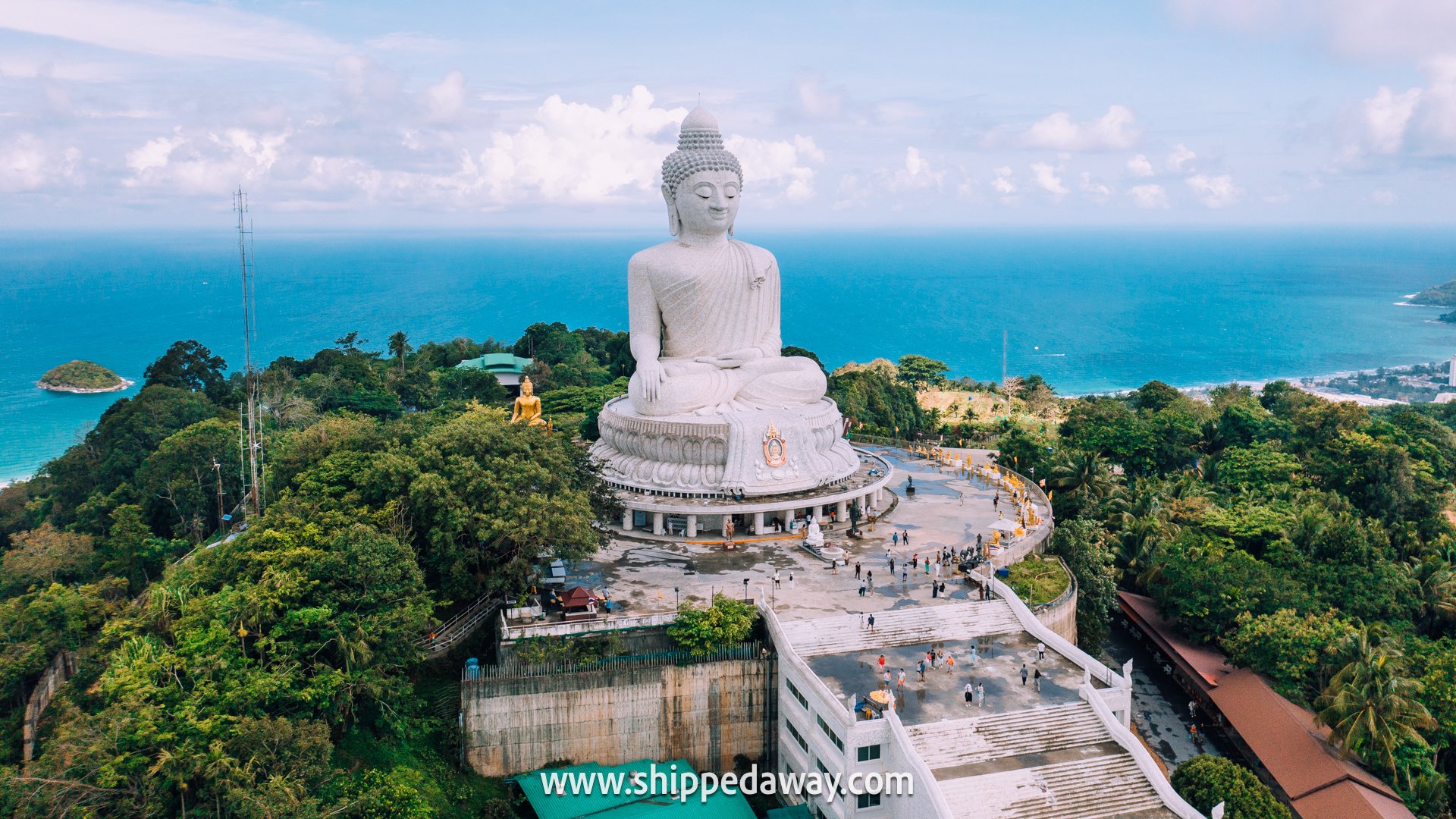Drone aerial view of the Big Buddha in Phuket, Thailand