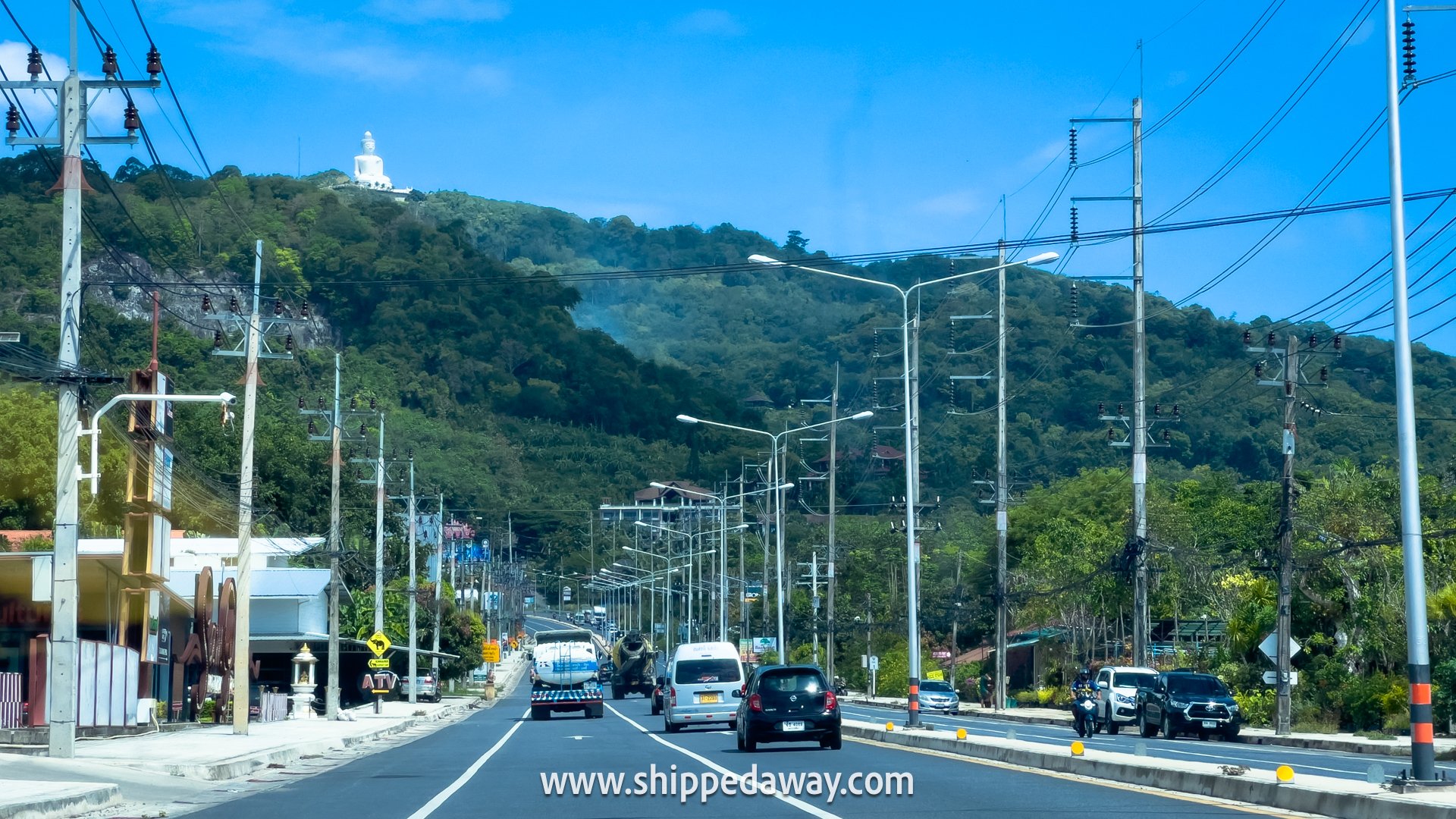 Big Buddha seen from a road in Chalong, Phuket, Thailand