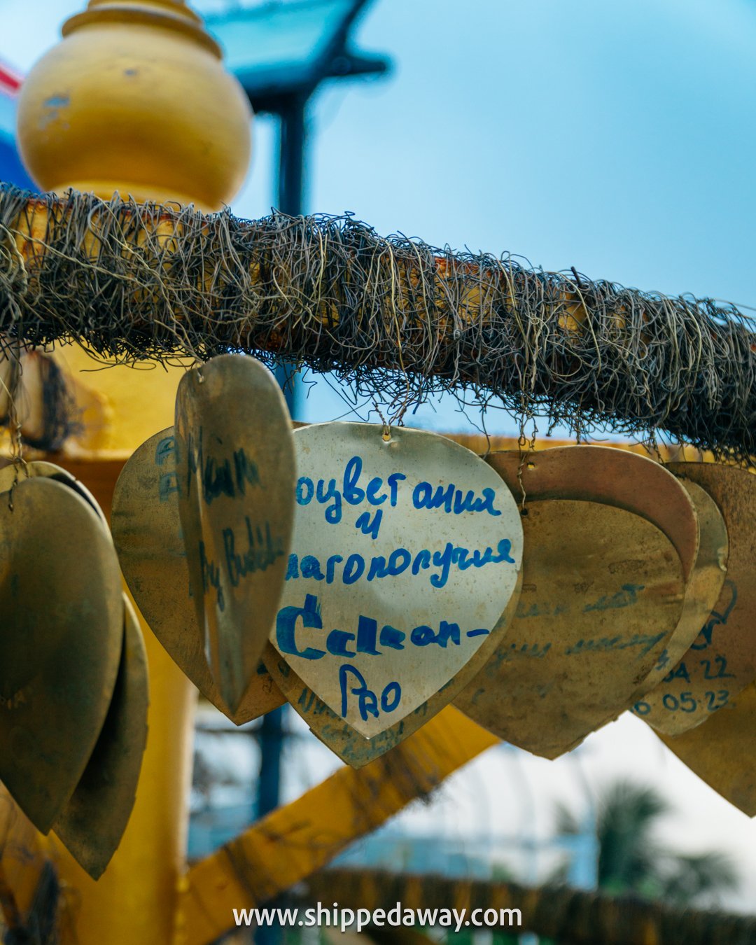 Notes and donations left by visitors at Big Buddha in Phuket, Thailand