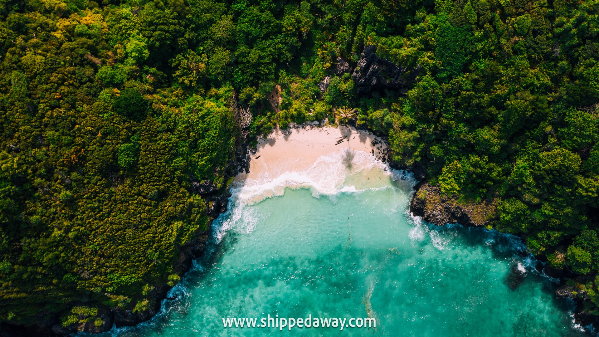Aerial view of the best beach in Phi Phi Islands