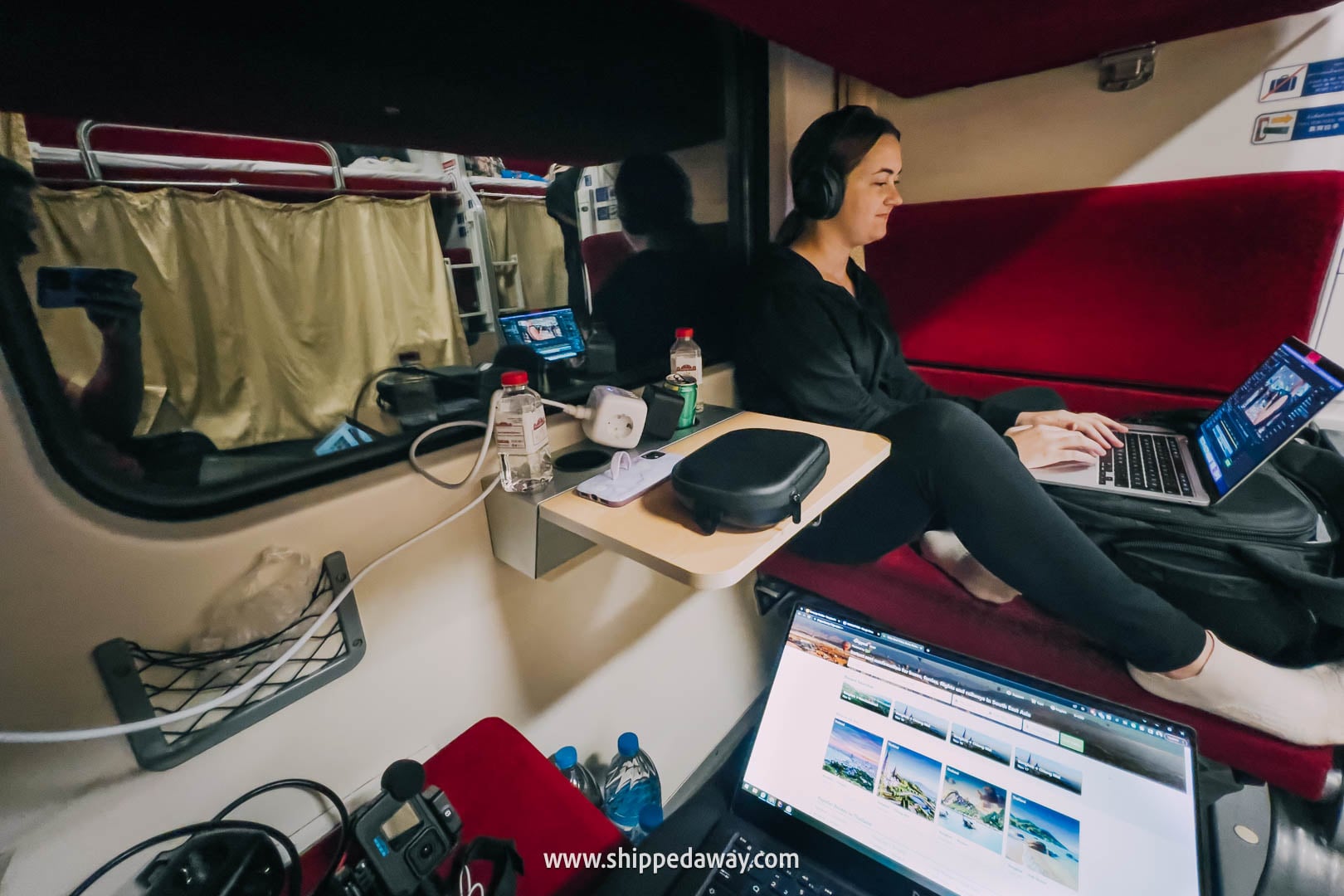 Sleeper train to Chiang Mai from Bangkok - working on laptops