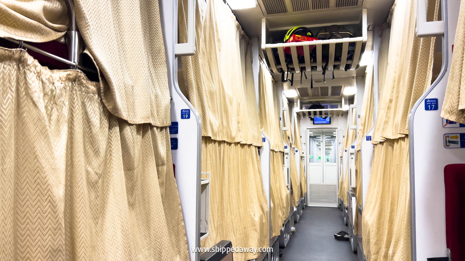 Bangkok to Chiang Mai sleeper train - curtains pulled at night