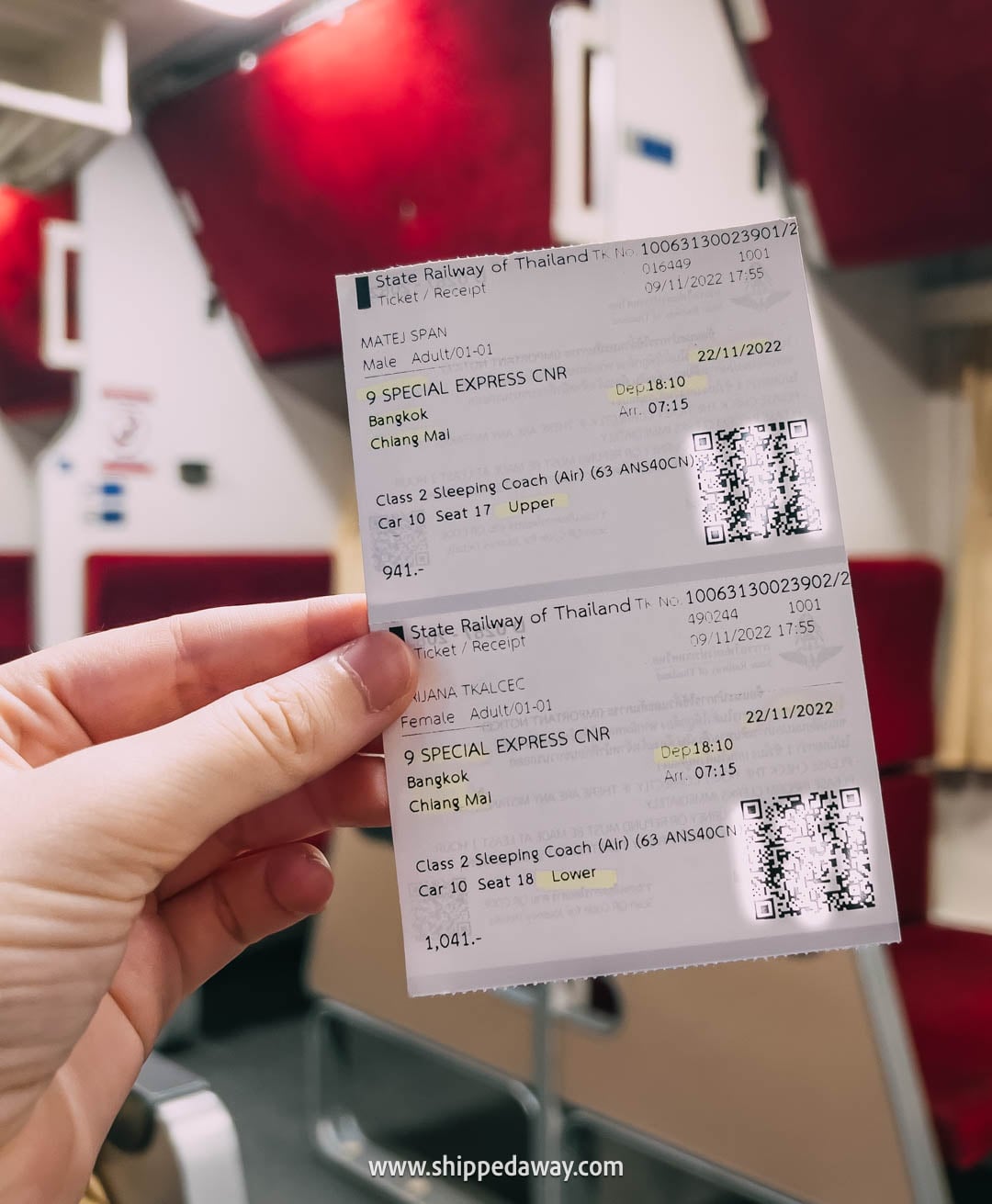 Sleeper train to Chiang Mai from Bangkok - physical ticket