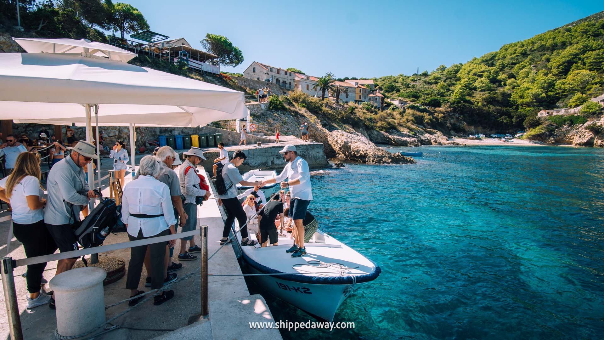 Blue Cave Biševo boarding area - waiting to board a Blue Cave boat - Mezoporat port Biševo