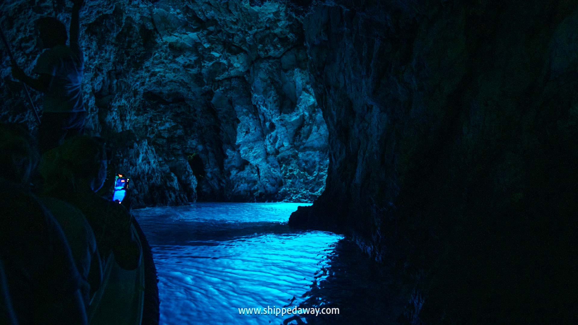 Blue glow inside the Blue Cave on Bisevo Island in Croatia