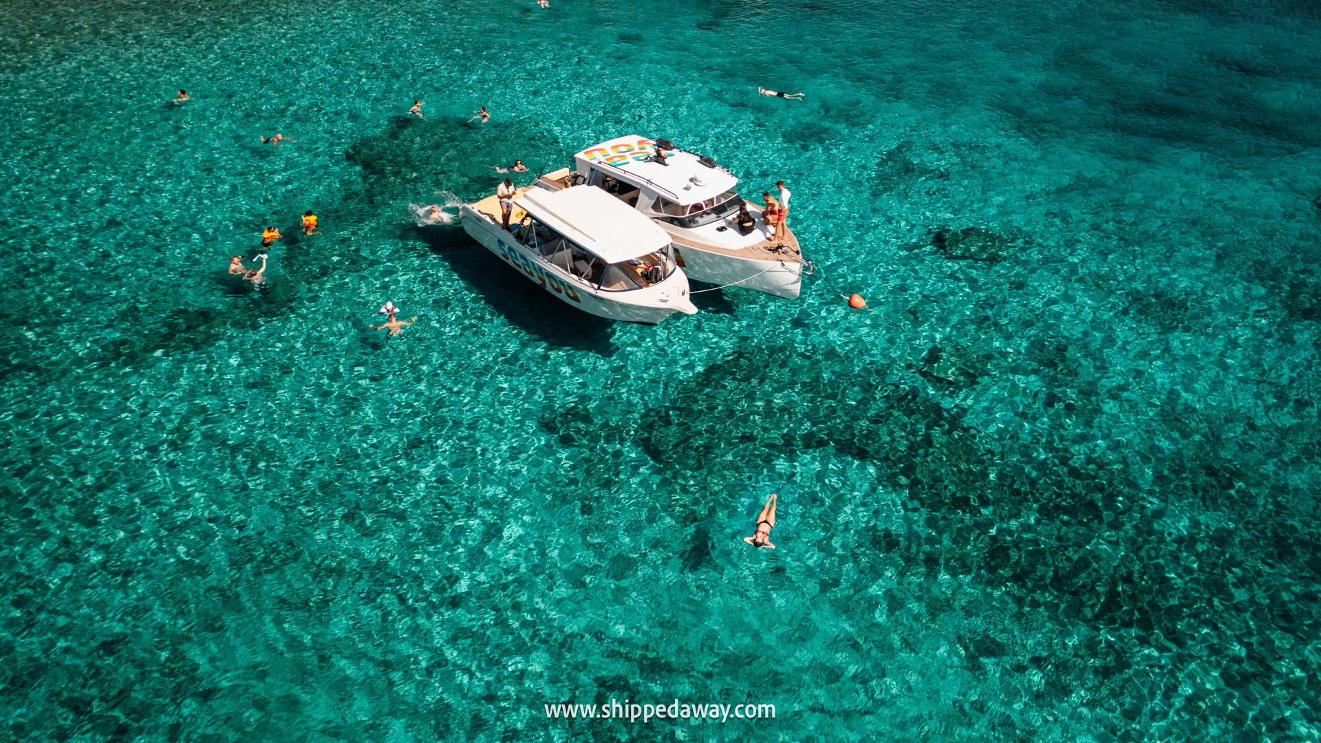 swimming in turquoise Blue Lagoon Budikovac island - Blue Cave Island Hopping tour from Split