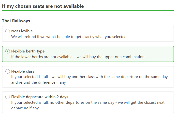 Thailand sleeper train ticket booking flexibility - 12go