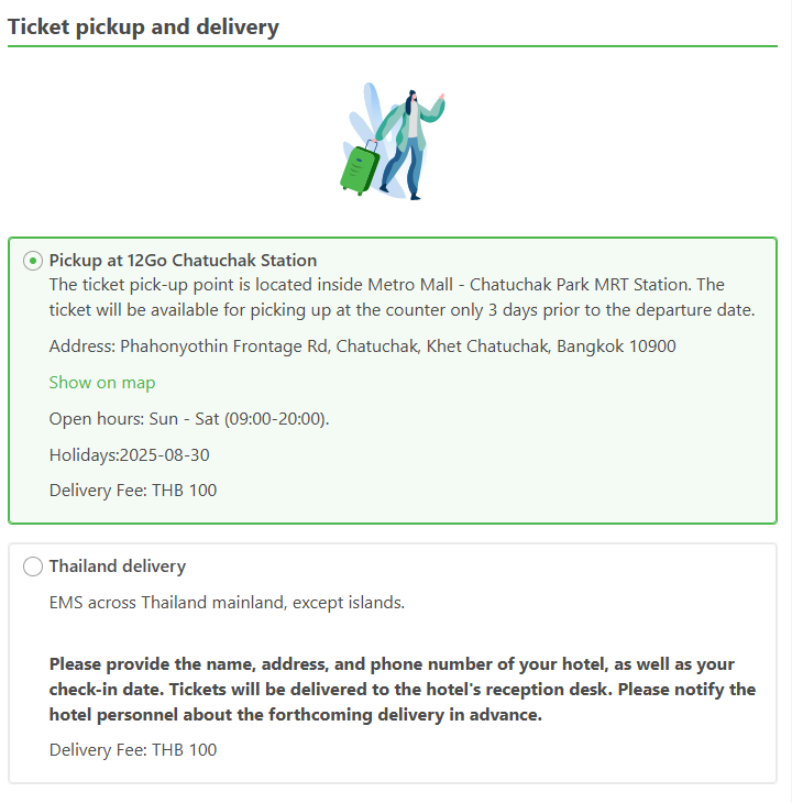 Thailand sleeper train ticket booking pickup and delivery - 12go