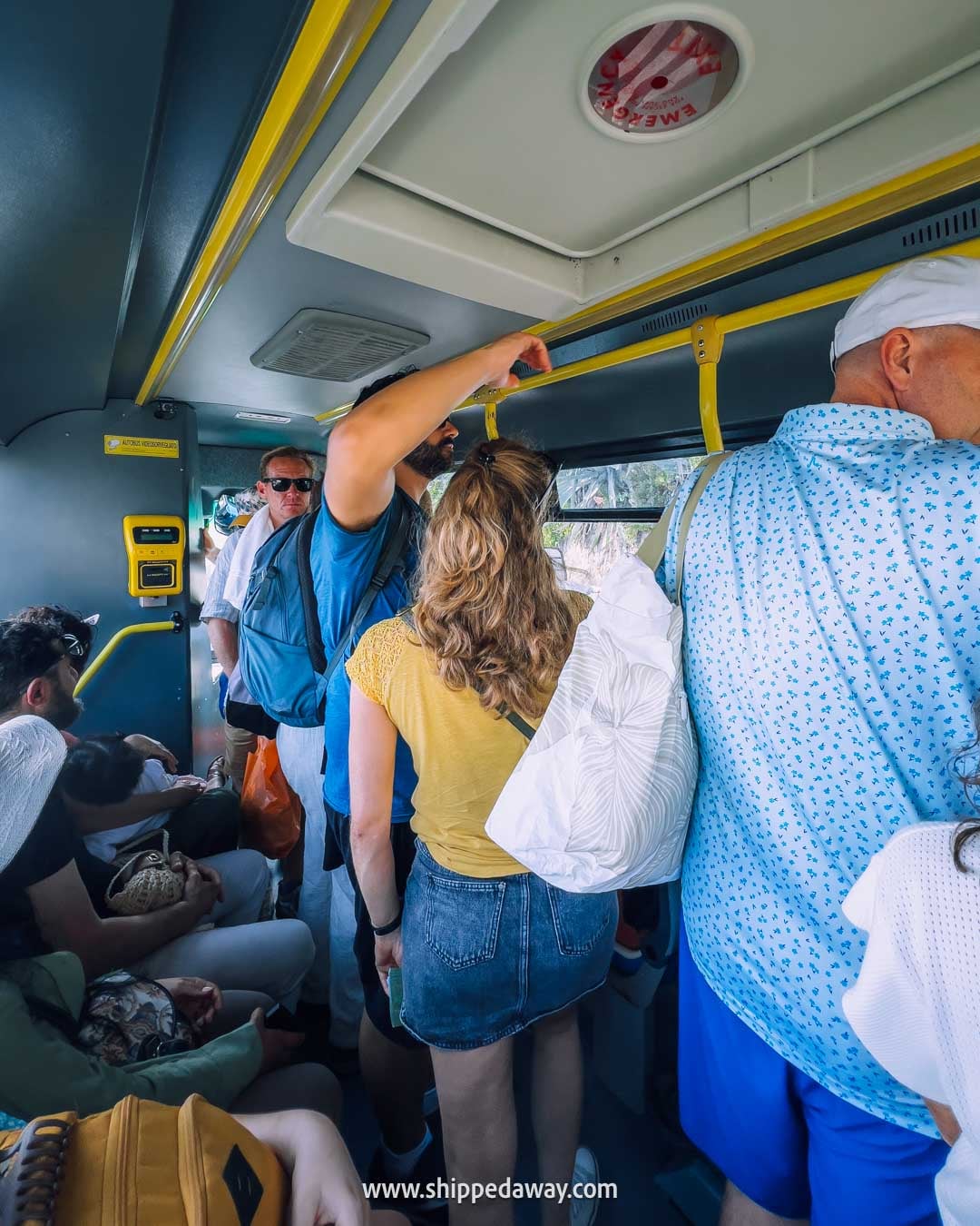 Getting around Cinque Terre by train - busy shuttle bus from train station