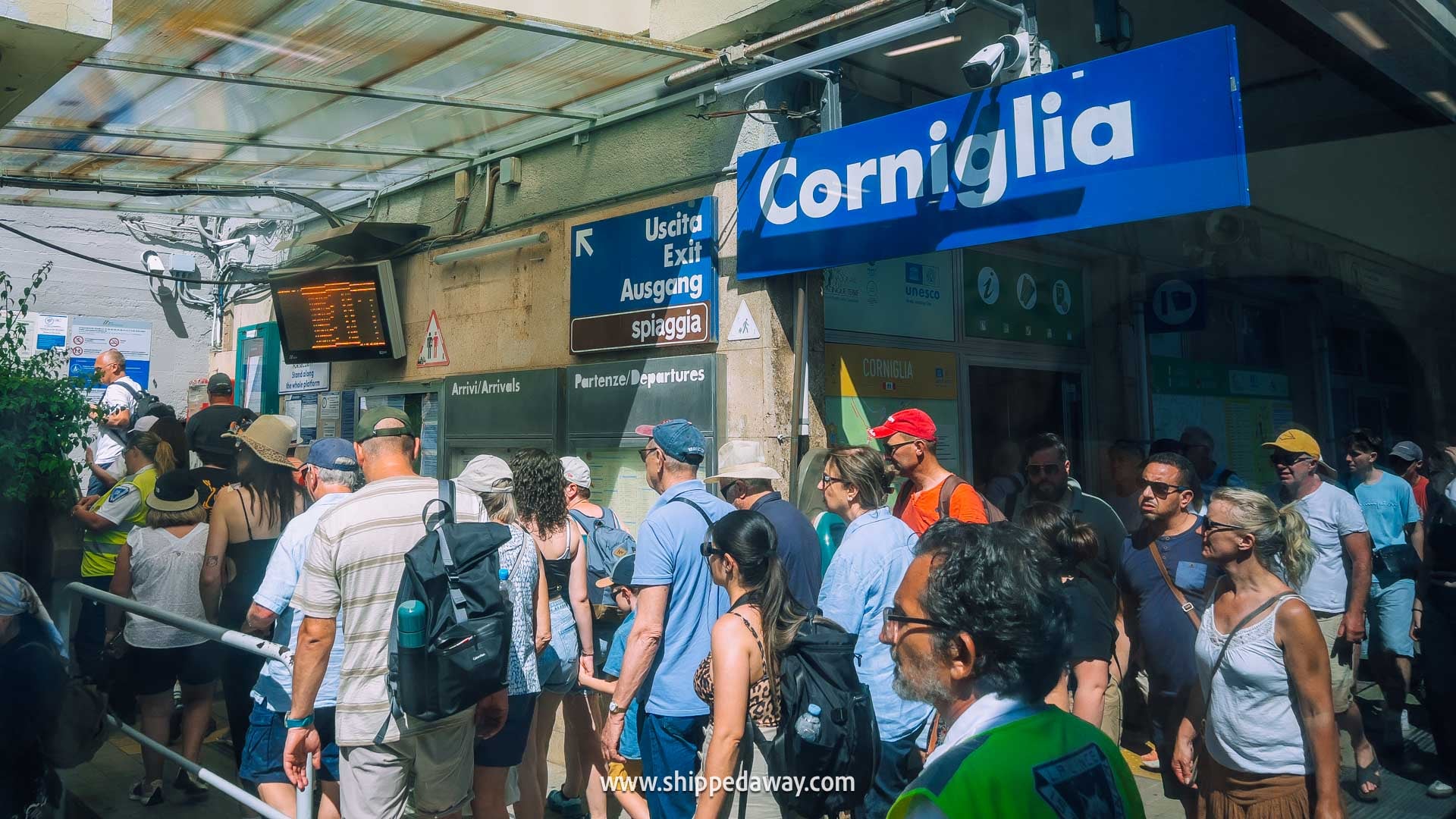 Getting around Cinque Terre by train - busy Corniglia train station