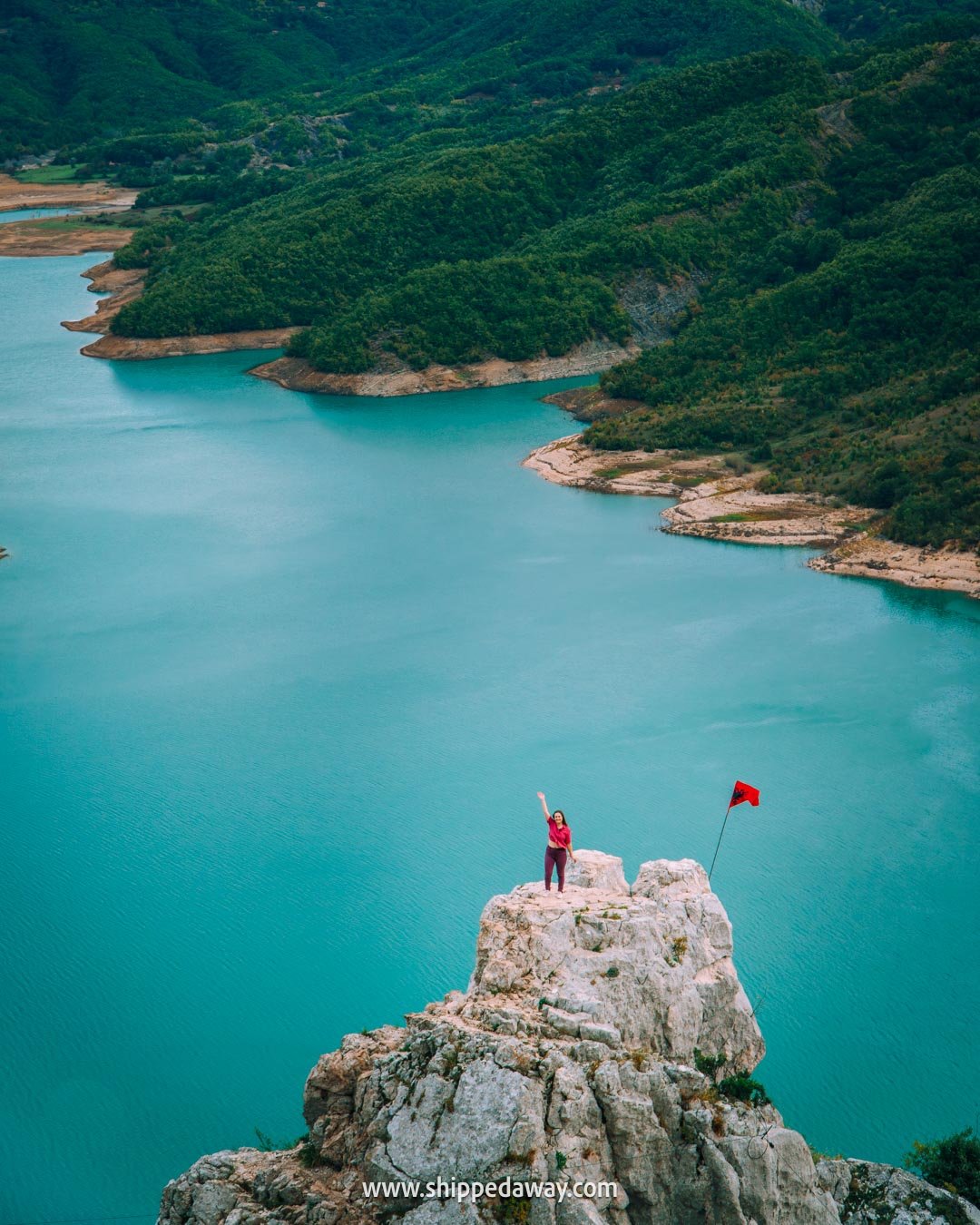 How to visit Bovilla Lake in Albania - rocky outcrop viewpoint above the lake