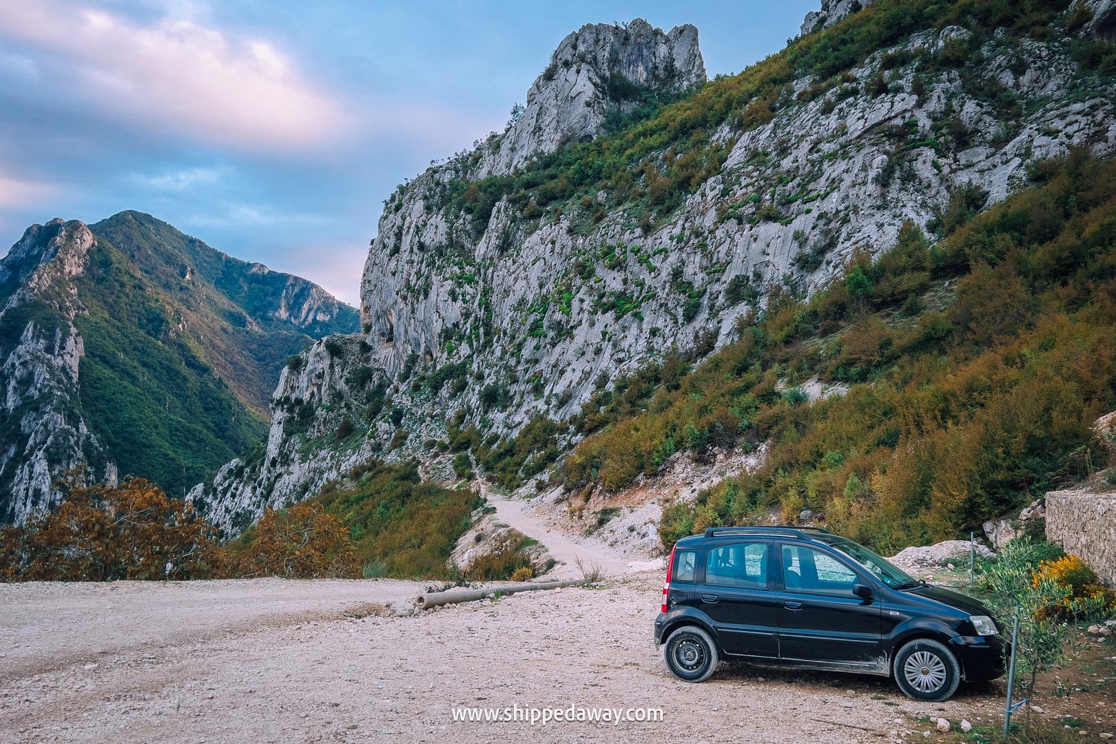 How to visit Bovilla Lake in Albania - car parked at Bovilla restaurant parking lot