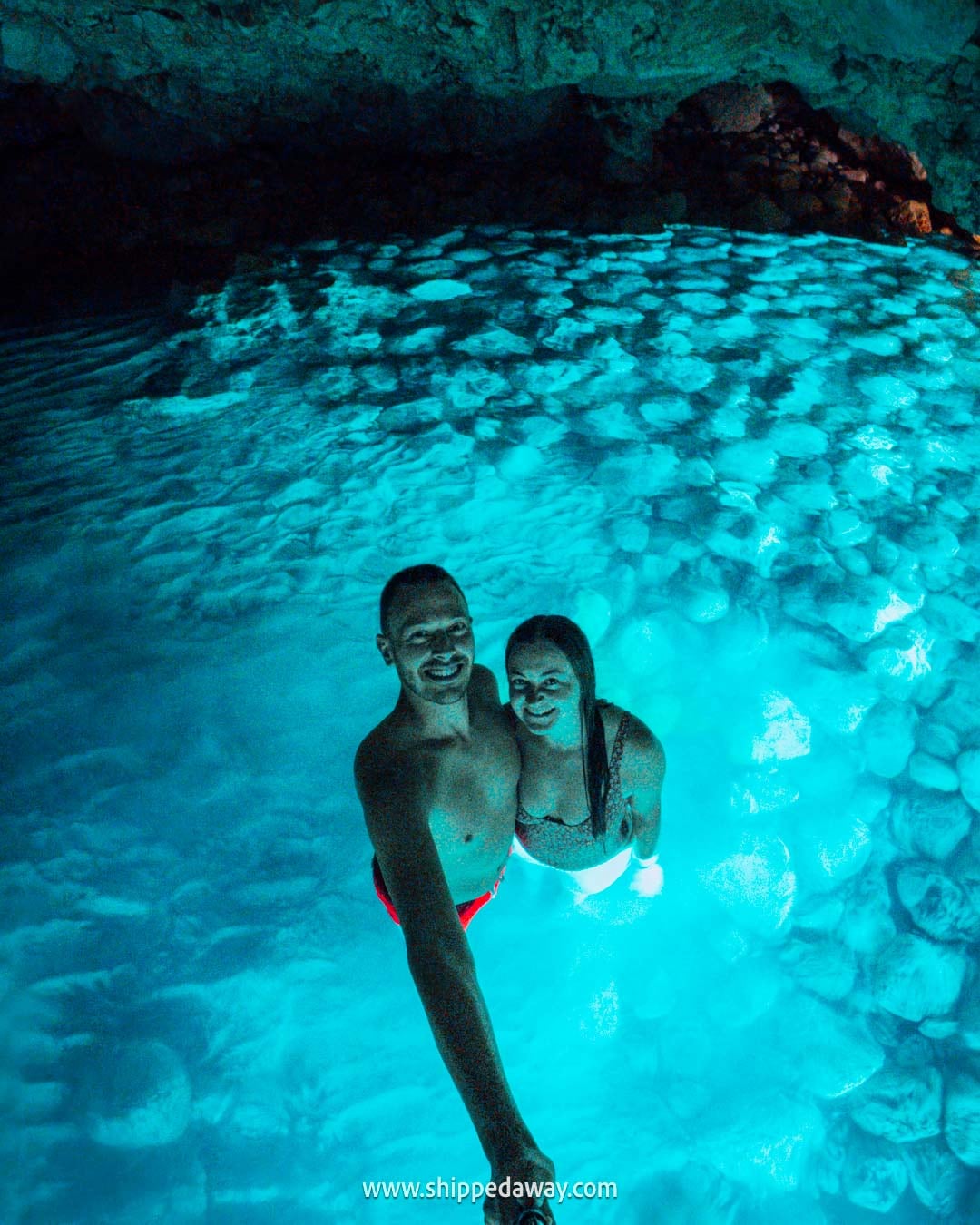 How to visit Albania's Blue Cave - best ways to get to Blue Cave in Albania - us inside the cave