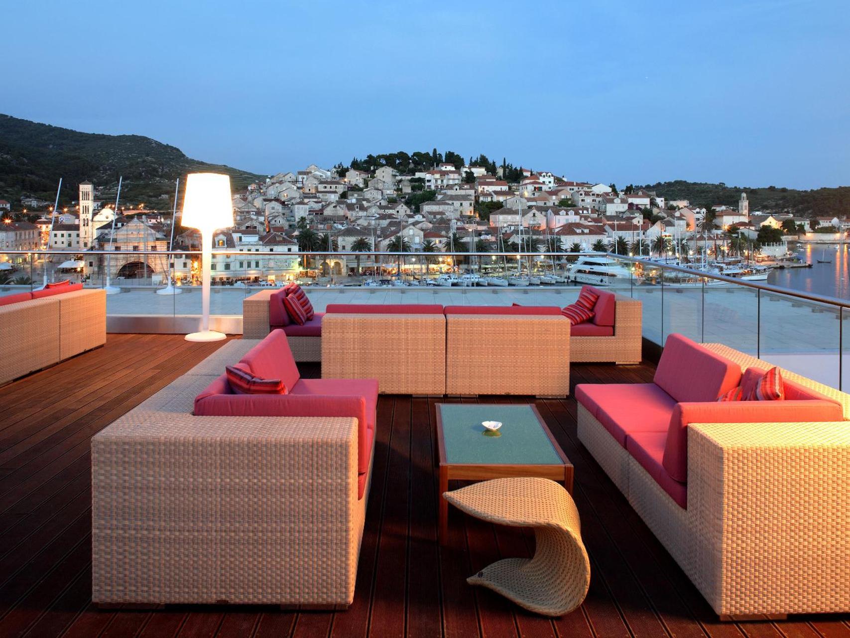best Hvar town hotels - our favorite hotels to stay in Hvar town - Adriana Spa Hotel's rooftop terrace