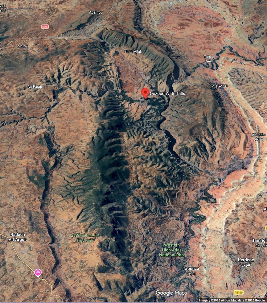 Crater at Ouzoud Waterfalls - satellite image